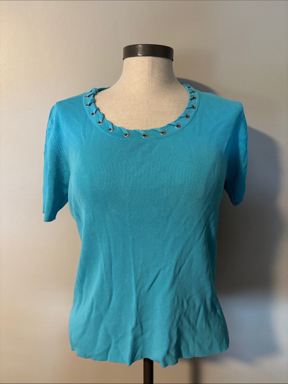 Preswick & Moore Turquoise Short Sleeve Eyelet-Neck Top